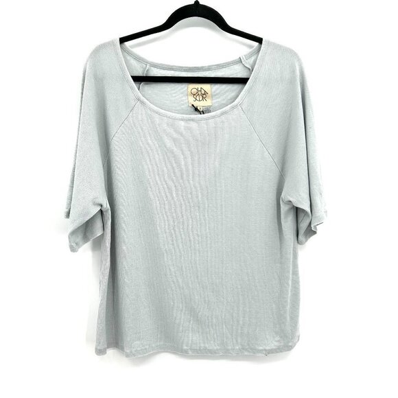 NWT CHASER *FLAWED* Basic Gray Ribbed Wide Short Sleeve Oversized Shirt Medium - Picture 1 of 6